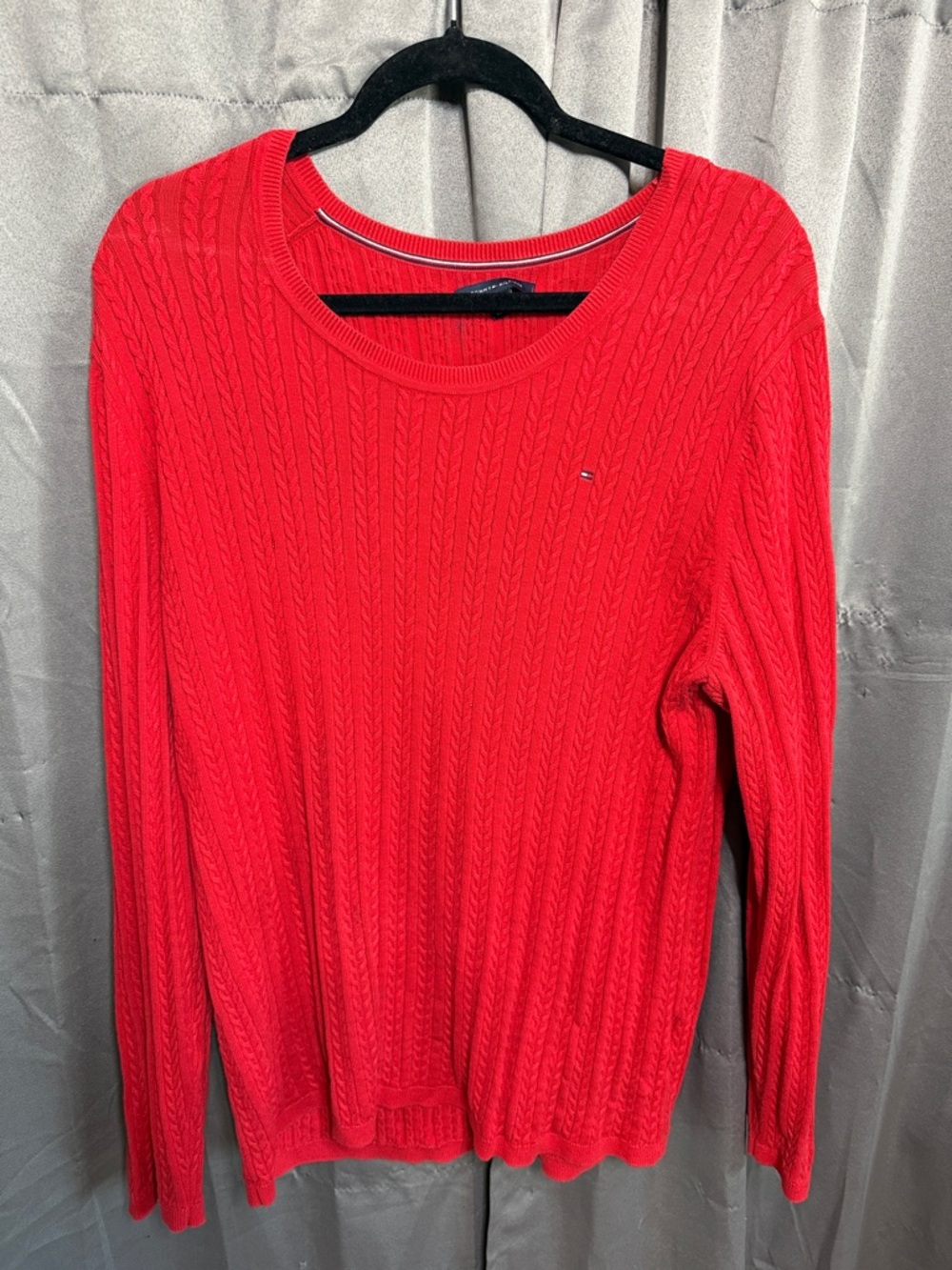 Tommy Hilfiger Bright Red Cable Knit Crewneck Sweater